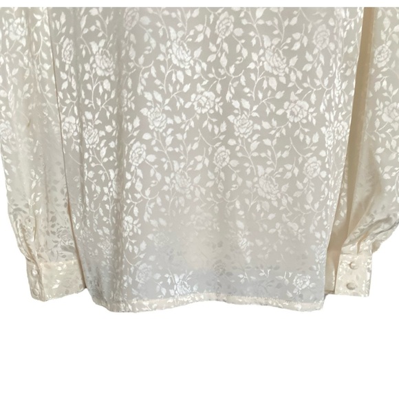 Sheridan Square Vintage 90s Cream Floral Pleated High Neck Secretary Top Size 14 - Picture 5 of 8